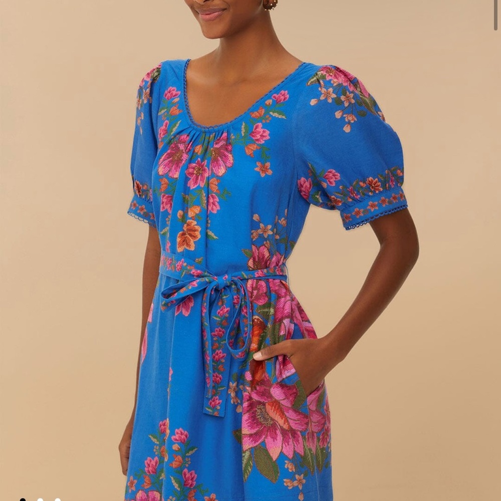 Blue Summer Fruit Scarf Euroflax™ Premium Linen Mini Dress